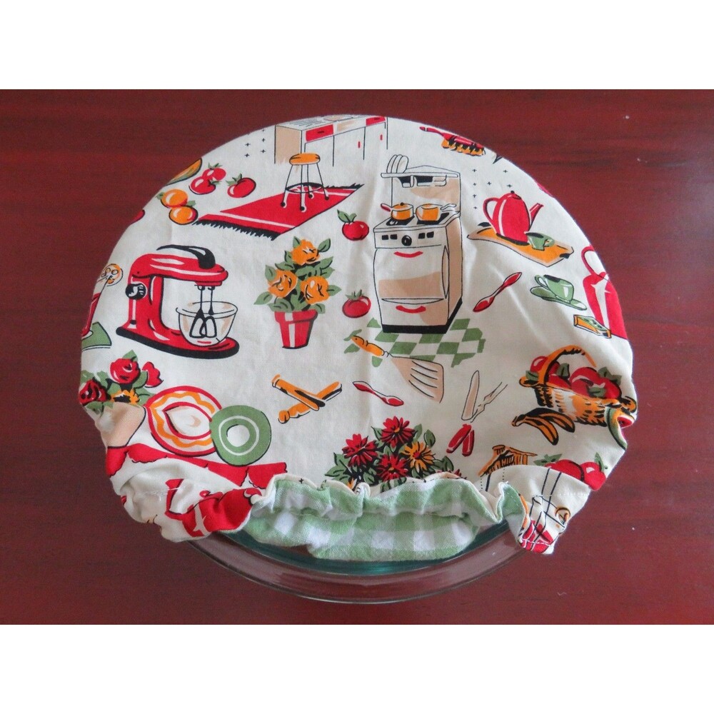 Kitchenaid Bowl Cover Reversible Retro Vintage Kitchen and Green Gingham